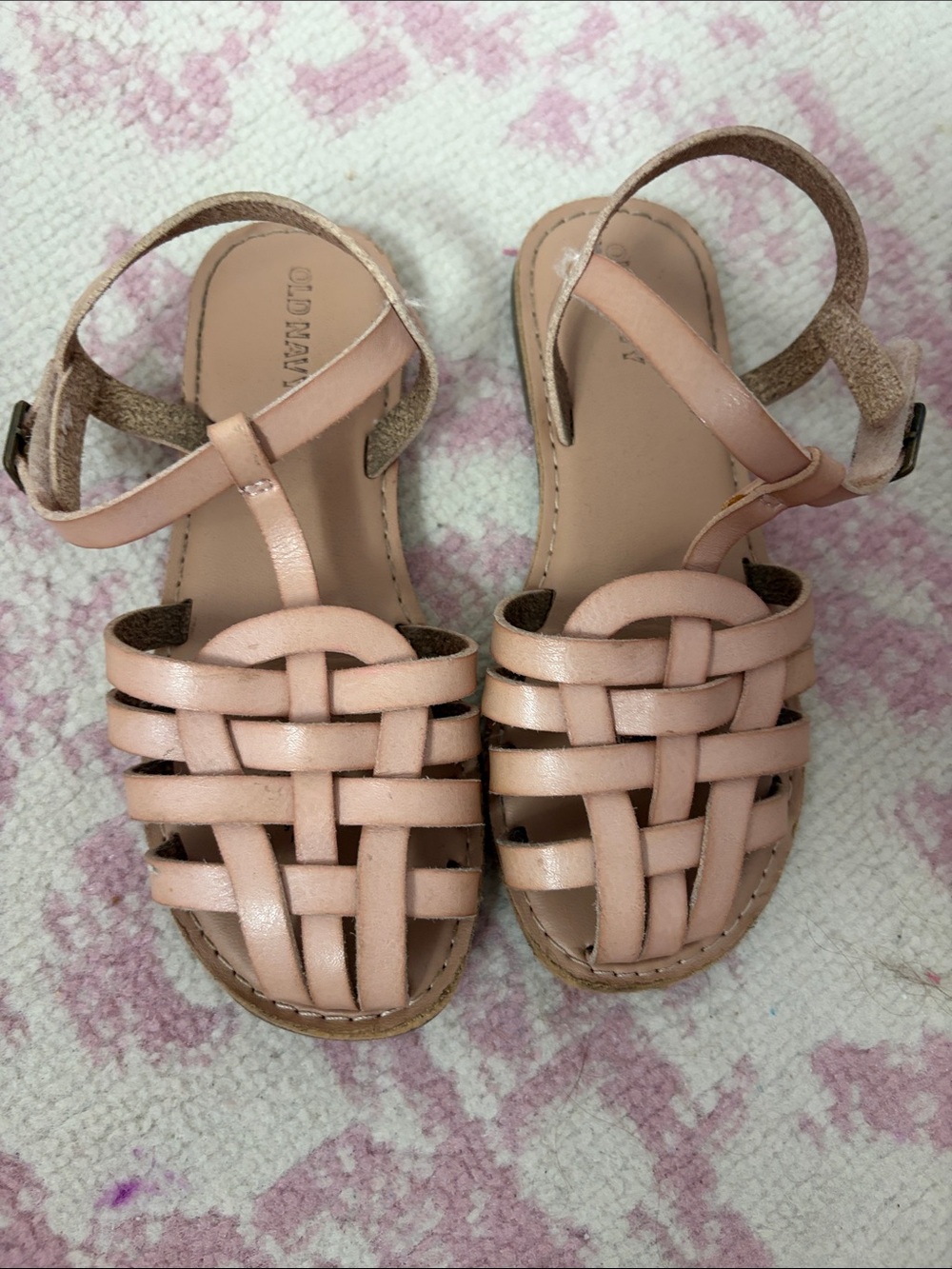Old Navy Blush Pink Woven T-Strap Sandals for Girls